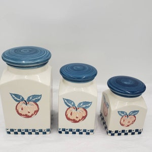 Canister w/Lids Set of 3 Marketplace Apples and Gingham Portugal 9" Tallest