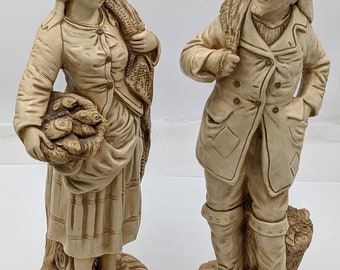 Vintage Marwal Ind Inc Chalkware Fisherman Couple Sculpture 18" Tall