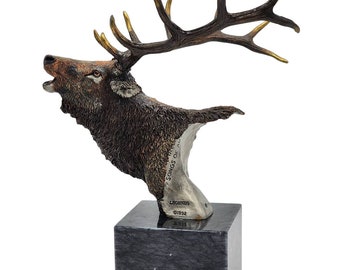 Kitty Cantrell Legends Bronze Sculpture Songs Of Autumn Elk Wildlife Statue Mixed Media Limited 950 1992 Signed W/COA