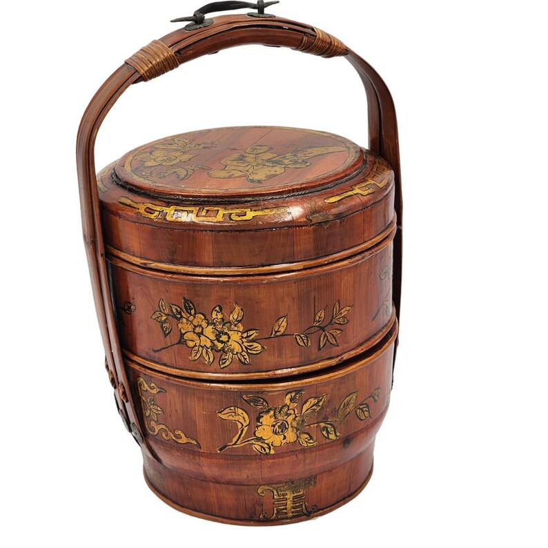 Antique Chinese Wedding Basket 2 Tier Asian Bamboo Removable Bride Gift 15 Etsy
