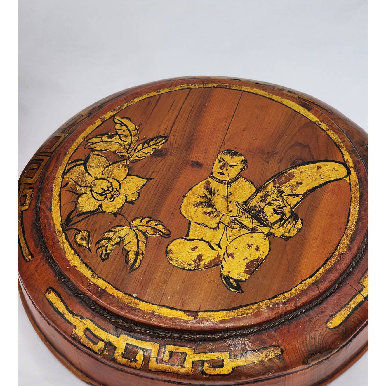 Antique Chinese Wedding Basket 2 Tier Asian Bamboo Removable Bride Gift