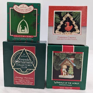 Hallmark Ornaments Vintage 1980s Keepsake Christmas Cardinal Holiday Heirloom With Boxes Set of 4