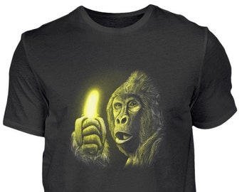 Lustiges realistisches Gorilla Herren Shirt mit leuchtender Neon Banane - Menschenaffen Motiv - Affen Shirt- Männer T-Shirt  - Herren Shirt