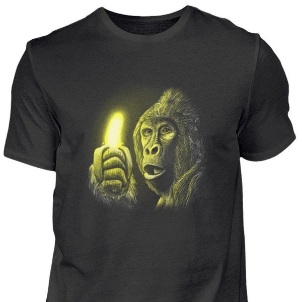 Lustiges realistisches Gorilla Herren Shirt mit leuchtender Neon Banane - Menschenaffen Motiv - Affen Shirt- Männer T-Shirt  - Herren Shirt