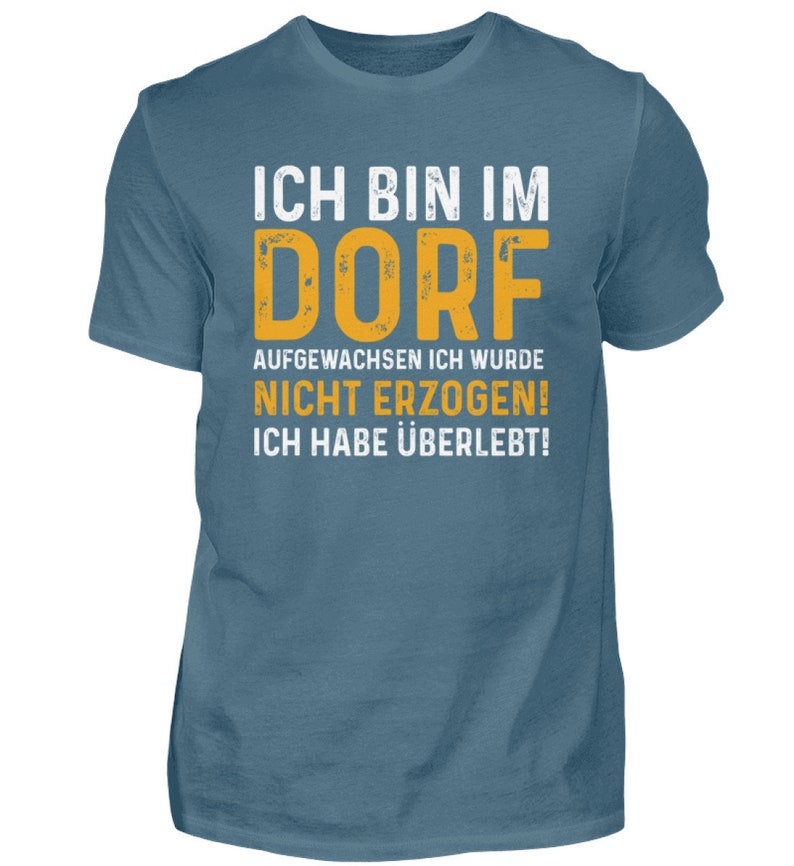 Dorf Kleinstadt Land Bauer Ländlich Herren Shirt Stone Blue