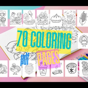 Cute coloring book, fall coloring activity book, thanksgiving coloring book, digital coloring book pages.