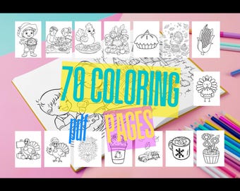 Cute coloring book, fall coloring activity book, thanksgiving coloring book, digital coloring book pages.