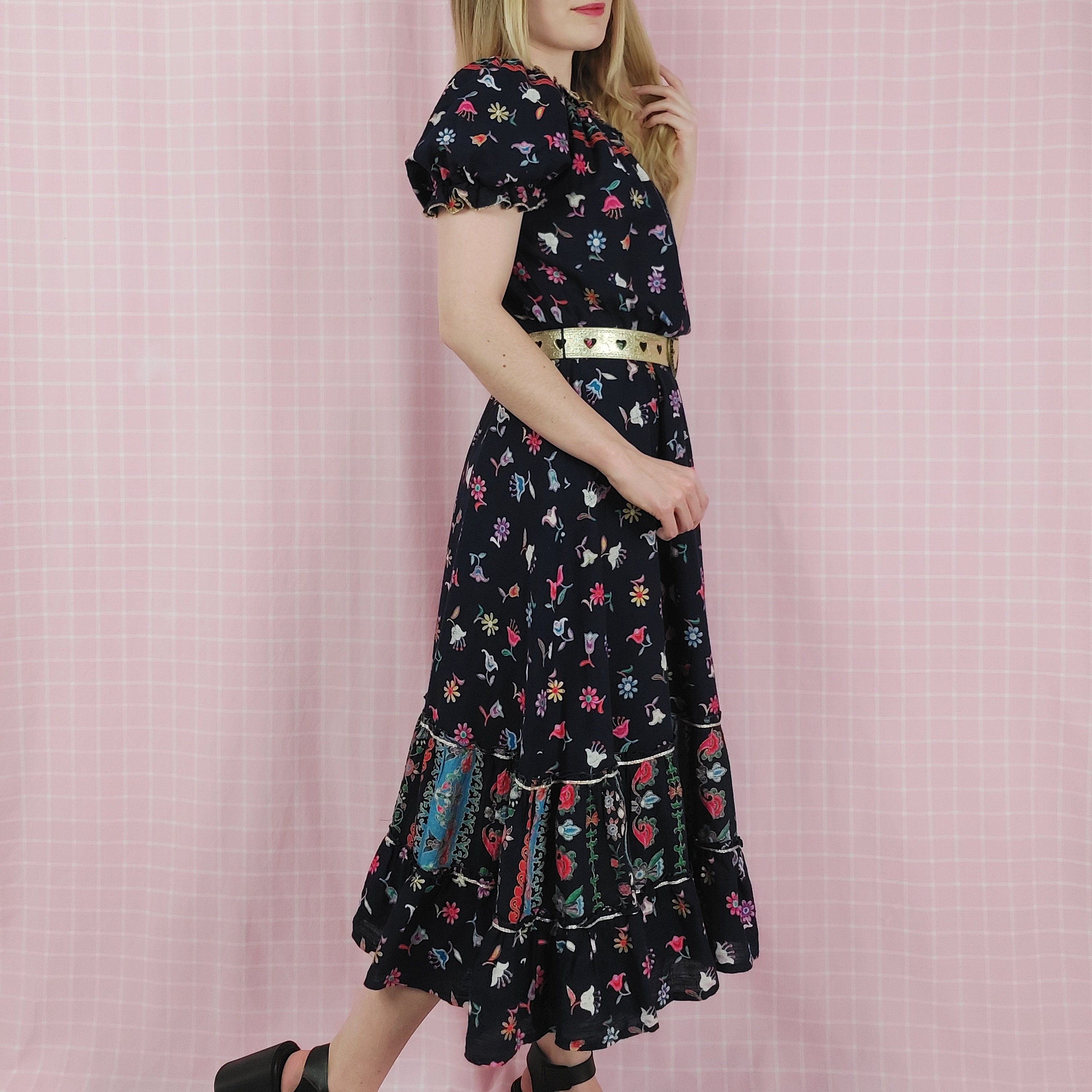 Vintage Dress Gypsy Style Gathered Neckline & Layers Size 10 Etsy