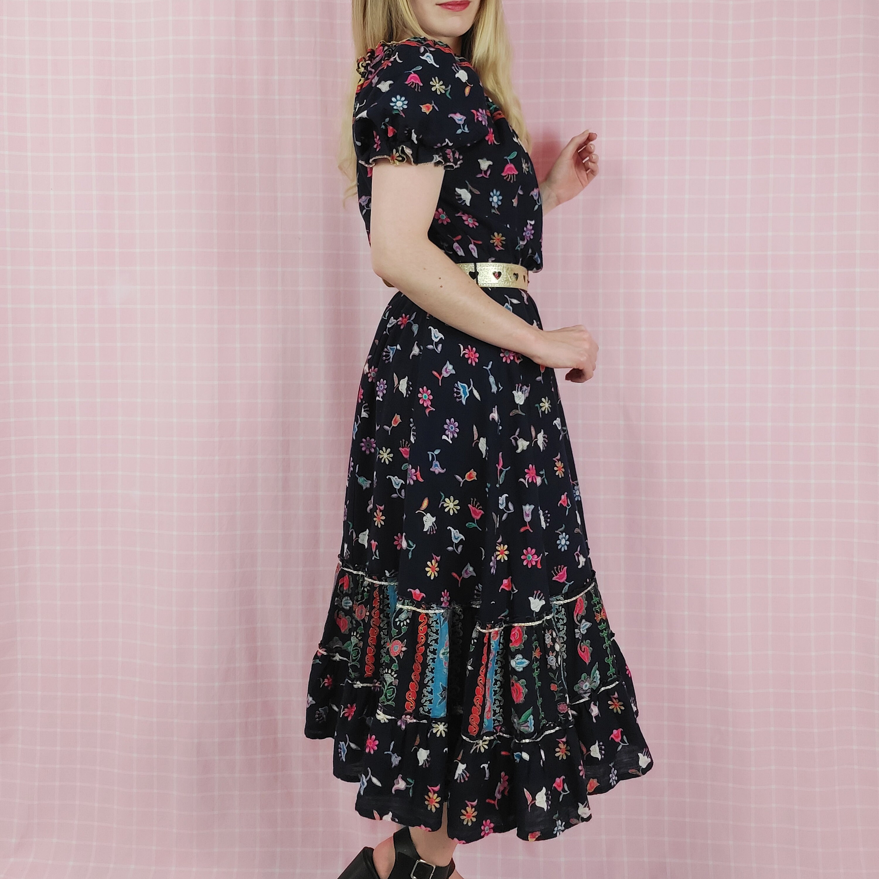 Vintage Dress Gypsy Style Gathered Neckline & Layers Size 10 Etsy