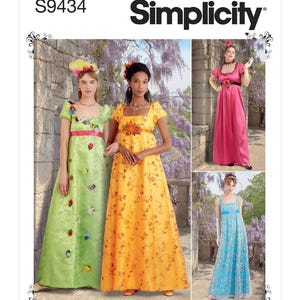 Regency women’s Costume, Edwardian Era Dress: Simplicity S9434 Sewing Pattern Misses' Regency Society Ball Gowns, NEW and UNCUT, Bridger ton