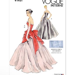 Vogue V1931 vintage dress pattern , strapless ballgown, full skirt, huge bow, overbodice, pannier, reissued, wedding, prom, quinceañera, new