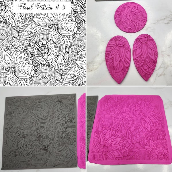 Rubber Stamp for Clay, Texture Mat,  Texture Sheet, polymer clay stamps, Floral Pattern