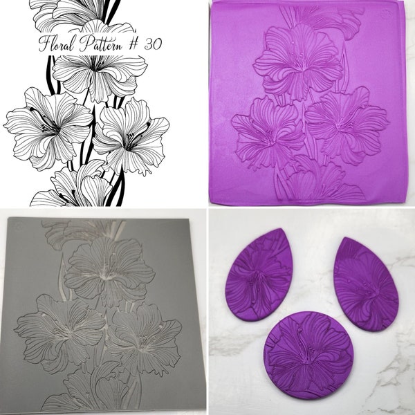 Rubber Stamp for Polymer Clay, Texture Mat, Metal Clay Texture Sheet, polymer clay stamps, Floral Pattern