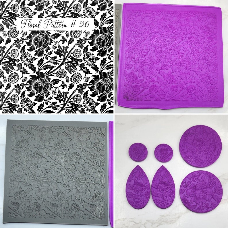 Rubber Stamp for Polymer Clay, Texture Mat, Metal Clay Texture Sheet