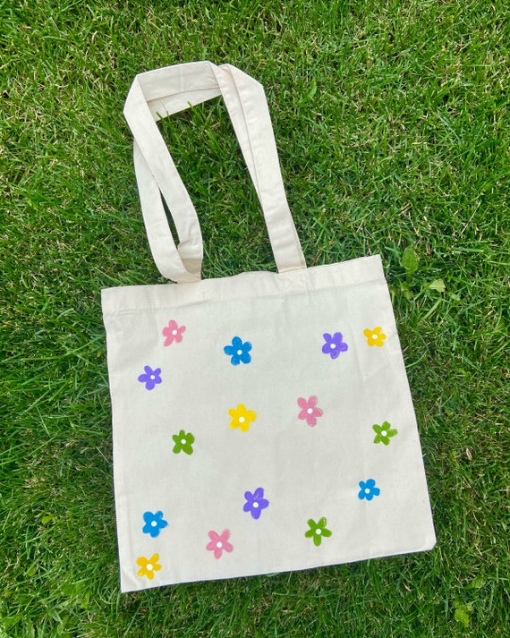 Hand Painted Flower Tote | Etsy