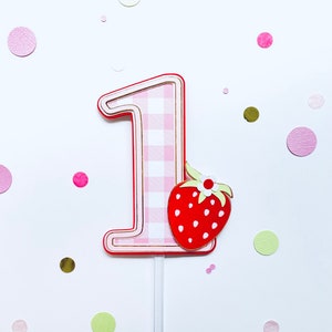 Strawberry 1st Birthday Cake Topper: Handmade Smash Cake Decoration