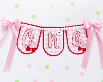 Cherry Bow High Chair Banner: Sweet One Party Decor