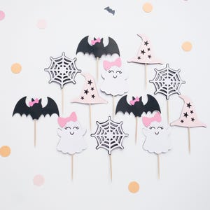 Adornos espeluznantes para cupcakes de Halloween: fantasma, murciélago, sombrero de bruja, telaraña