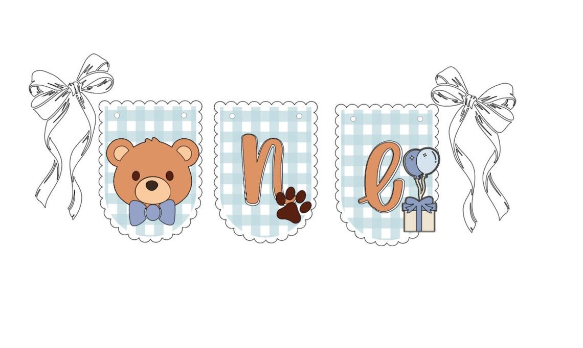 Beary First Birthday Banner, Blue Gingham High Chair Decor, Teddy Bear ...