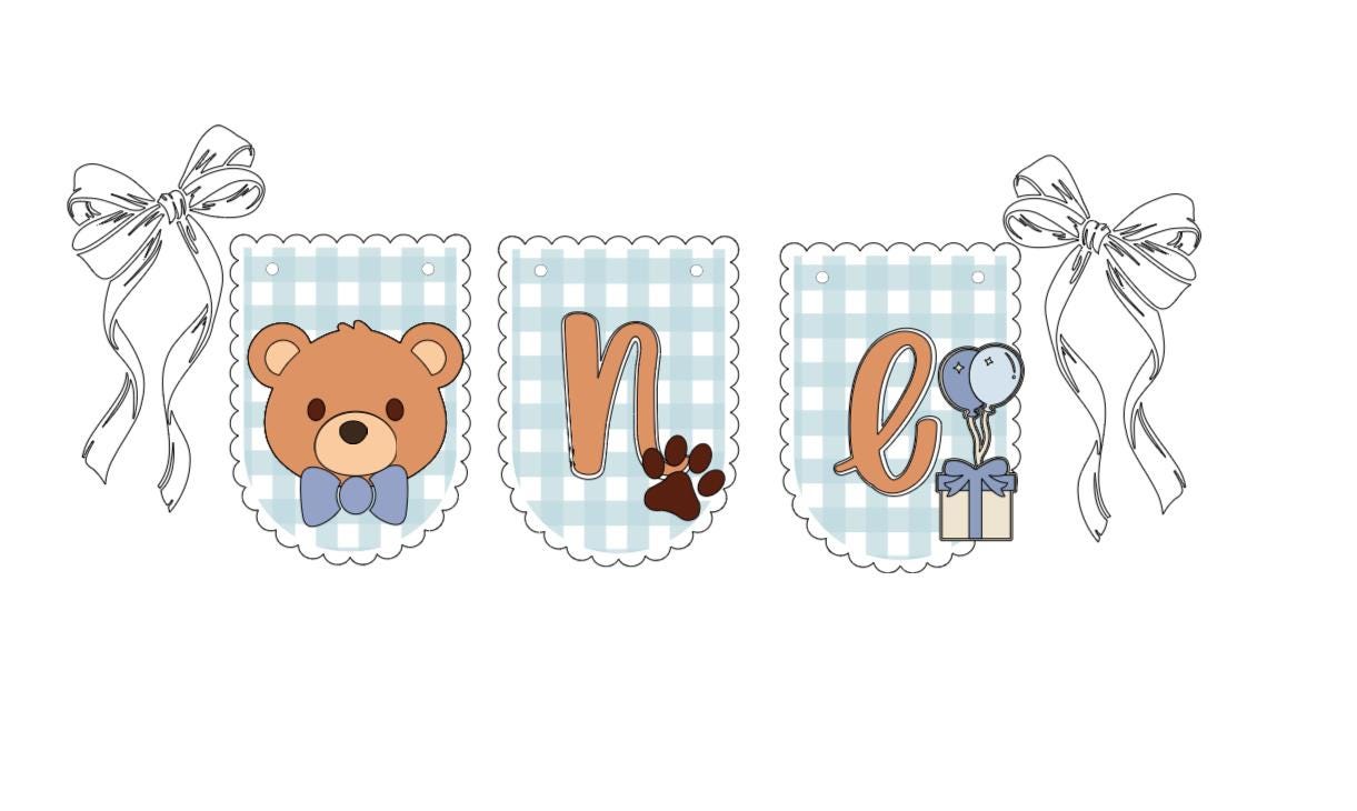 Beary First Birthday Banner, Blue Gingham High Chair Decor, Teddy Bear ...