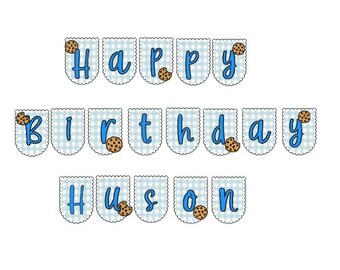 Custom "One Sweet Boy" Birthday Banner: Blue Gingham Cookie Theme