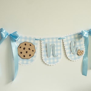 One Sweet Boy Highchair Banner, Milk and Cookies First Birthday Decor, Vintage Gingham Smash Cake Decoration