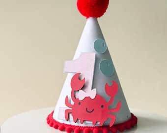 Crab First Birthday Cone Hat: Nautical Cake Smash Party