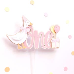 Goose Cake Topper, One Silly Goose 1st Birthday Decorations, Cute Party Decor, Children&#39;s Cake Topper, Pink Goose vintage Theme Party