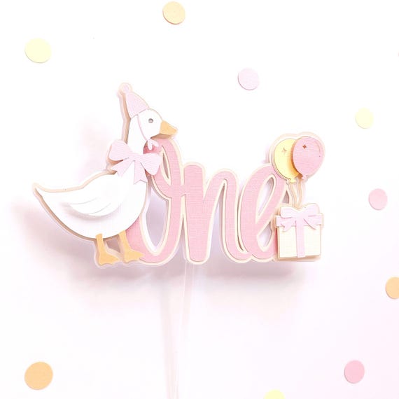 Topper per cupcake di compleanno con oca sciocca stampabile in rosa Decorazione a tema oca per bambina Topper per cupcake per il primo compleanno con oca sciocca rosa - Italia