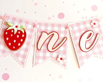 Strawberry High Chair Banner, First Birthday Party Decoration