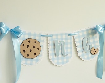 Milk and Cookies Highchair Banner: Vintage Gingham First Birthday Decor