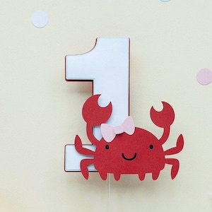 Crab First Birthday Cake Topper – Nautical Ocean Theme Cake Decoration, Pinch Me I&#39;m One, Under the Sea 1st Birthday, Baby Cake Smash Topper