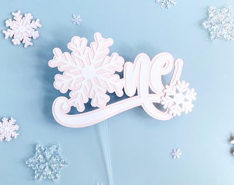 Winter Onederland Cake Topper: Pink Snowflake 1st Birthday Decor