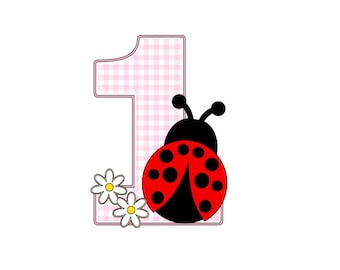Ladybug First Birthday Cake Topper: Pink Gingham, Daisy Accent