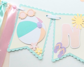 One In The Sun High Chair Banner: Beach Ball 1st Birthday Decor