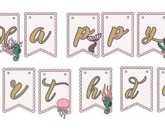 Mermaid Happy Birthday Banner: Ocean Theme Party Decor