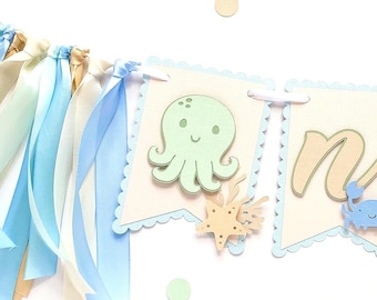 Under The Sea High Chair Banner: Octopus First Birthday Decoration