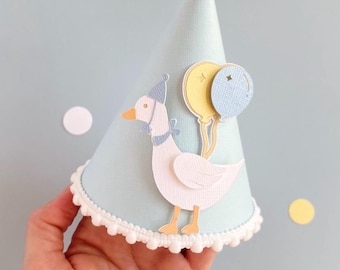 Silly Goose 1st Birthday Party Hat: Blue Vintage Theme