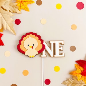 ONE Little Turkey Cake Topper, Thanksgiving 1st Birthday Party Decor, Fall Cake Decoration for Baby&#39;s First Birthday & Autumn Celebration