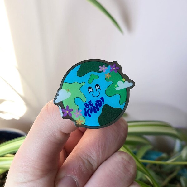 Be Kind Earth Pin | Eco friendly metal pin | backpack pin, earth drawing, be kind, earth day, resin metal pin