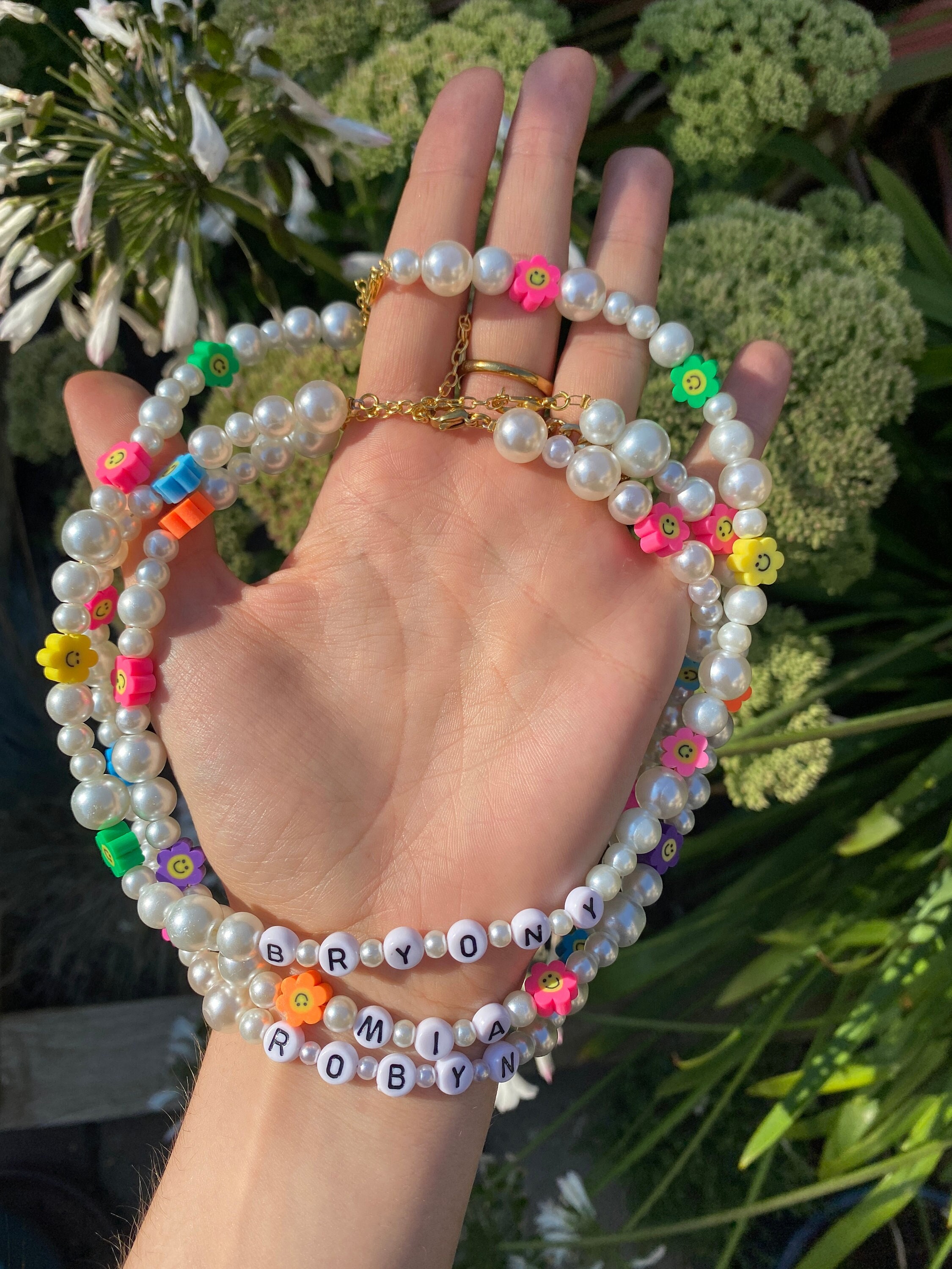 Personalised Pearl \u0026 Smiley Bead Necklace