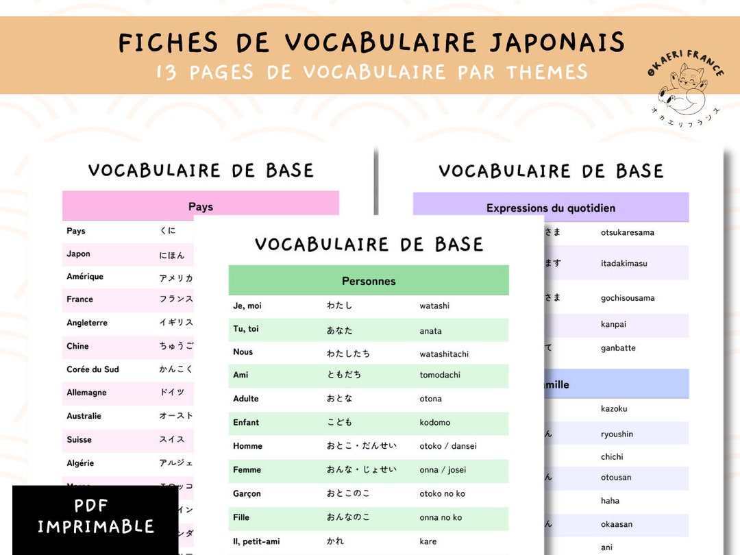 100 Fiches De Vocabulaire Japonais Pdf Gratuit www.etsy.com