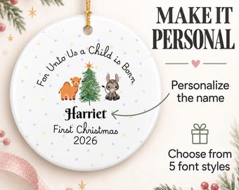 For Unto Us a Child Is Born Ceramic Ornament | First Christmas 2026 | Baby Christmas Ornament