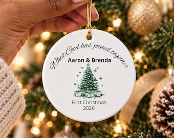 Personalized First Christmas Ornament | Ceramic Tree, Presents, Names (2026)
