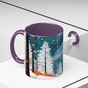Snowy Forest Accent Coffee Mug, Cozy Winter Mug, Nature Lover Gift, Hot Beverage Cup, Holiday Decor, Outdoor Adventure