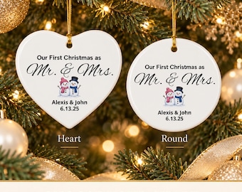Personalized Wedding Ornament |First Christmas Heart or Circle | Personalized Keepsake