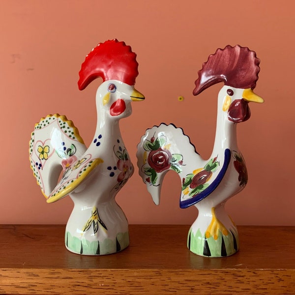 Portugal Porcelain Hand Painted Roosters (Sold Separately)  Home Decor Collectible Folk Art Kitchen Decor Figurines