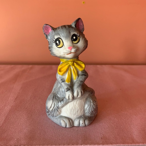 Vintage Ceramic Grey Cat Bell Made in Taiwan Home Decor Collectible Cat Lover/Collector