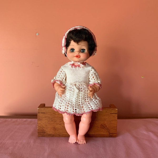 Vintage Reliable Baby Doll Made in Canada Wearing Handknit Outfit Pretend Play Children’s Toy