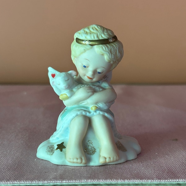 Vintage “Cuddling in the Clouds” Angel Figurine by Katherine Stevenson Tender Hearts Collection Bronson Collectibles Home Decor Collectible